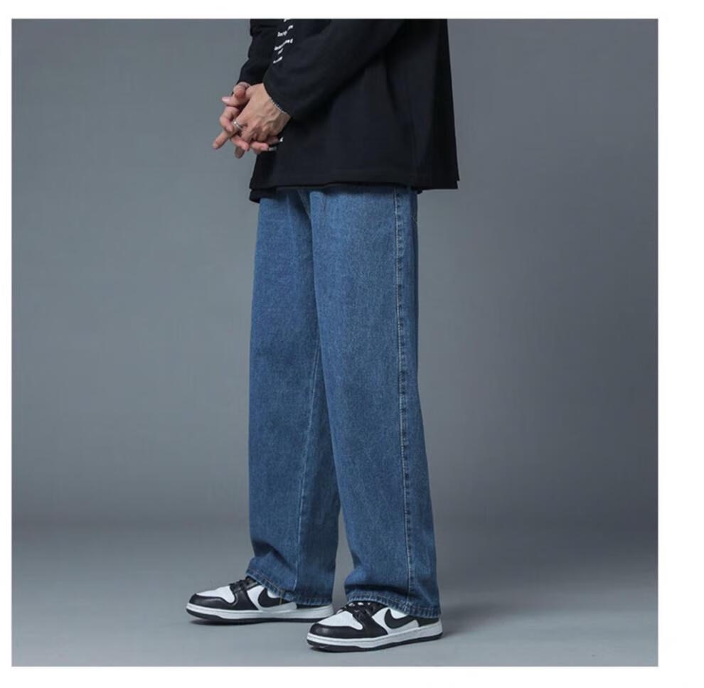 高品质春夏季牛仔裤松紧腰裤子男秋季牛仔裤直筒宽松阔腿老爹裤韩版