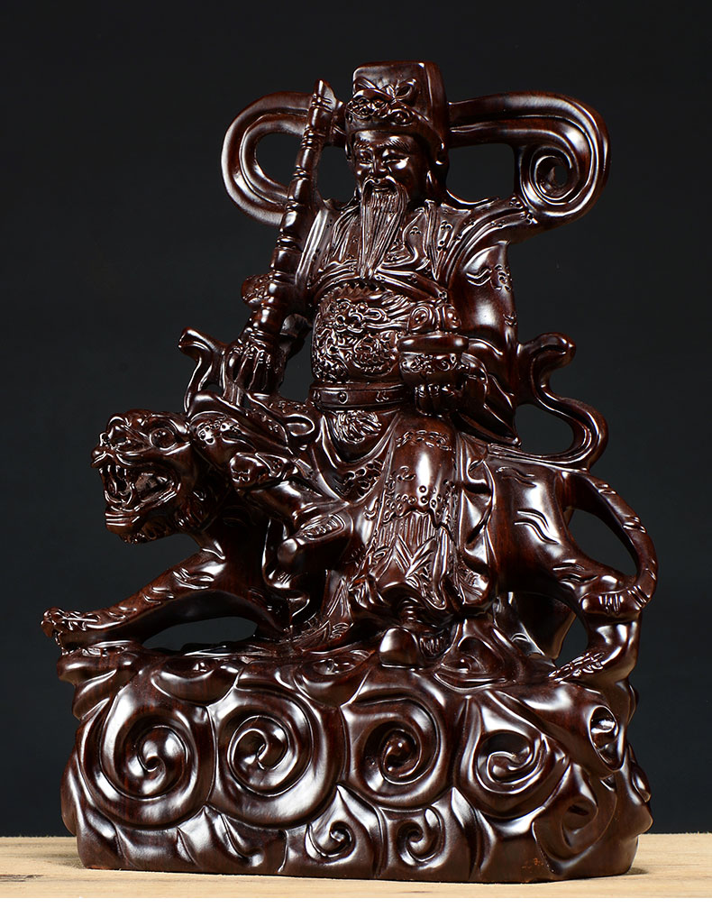 仙莱阁 木雕赵公明神像摆件骑虎武财神佛像办公室桌面实木工艺品装饰