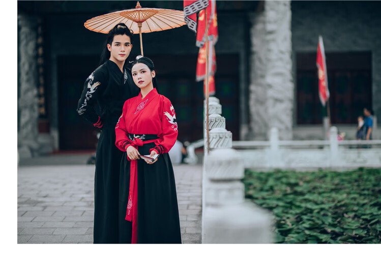 汉服情侣全套中国风古装男士古风仙气绣仙鹤刺绣交领情侣男女汉服cp