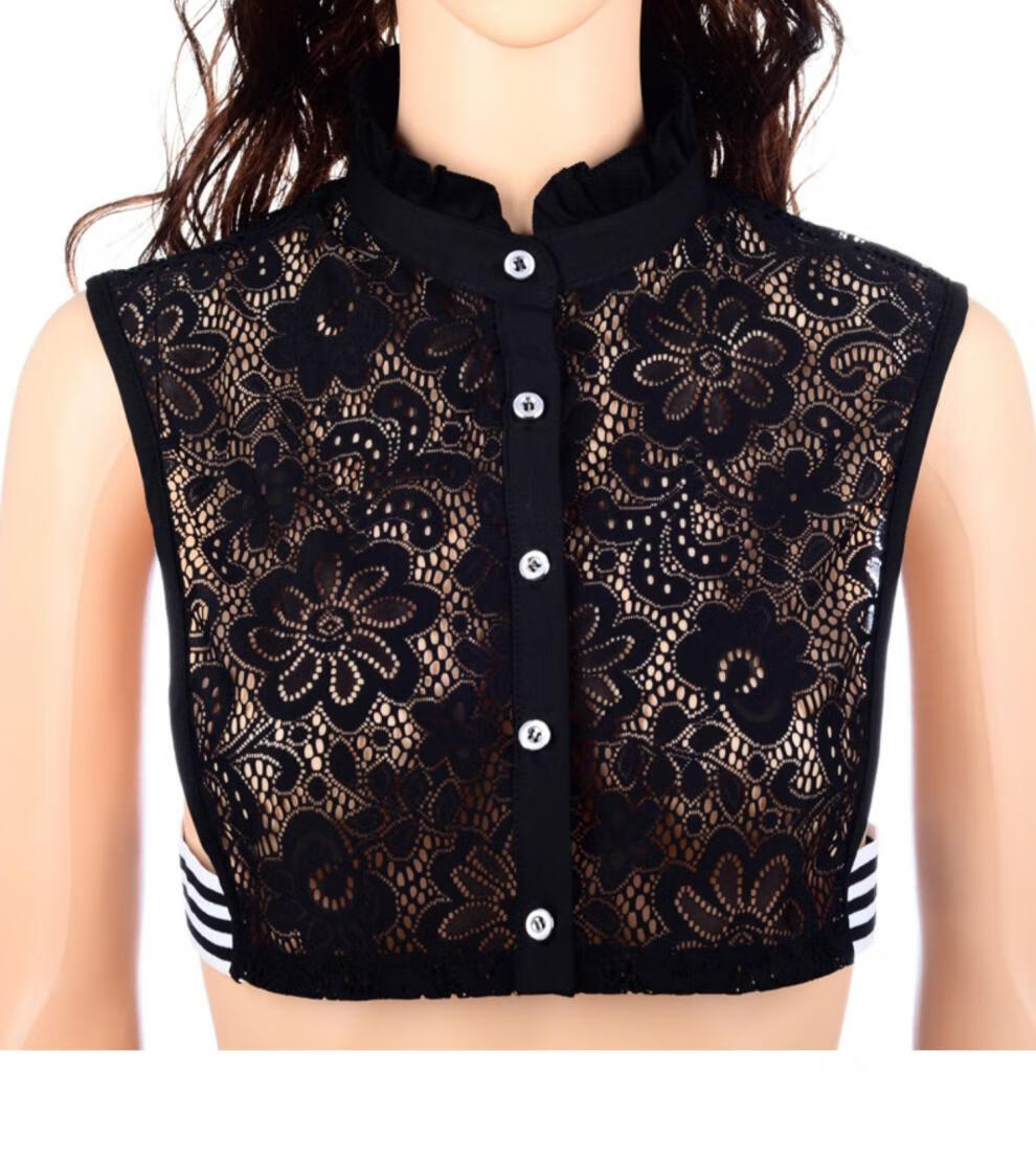 装饰衬衫假领蕾丝春秋冬季女衬衣假衣领立领 pl206黑色尖领蕾丝花卉