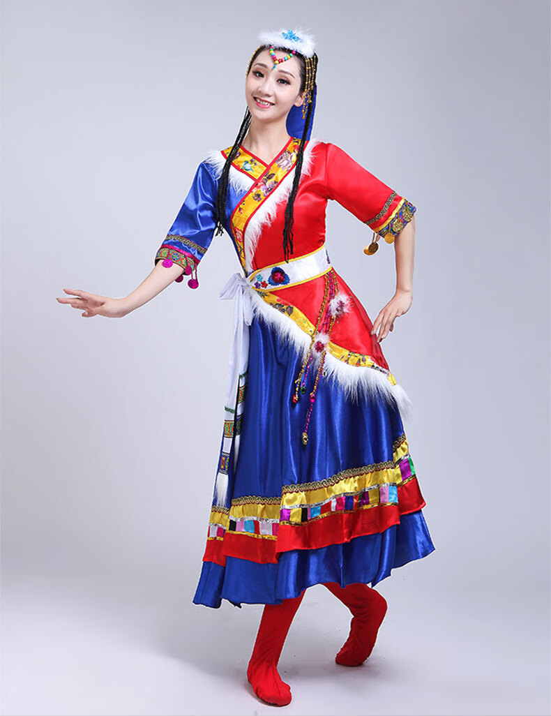 藏族舞蹈服装女演出服装女民族风藏舞大摆长裙藏式水袖套装广场舞表演
