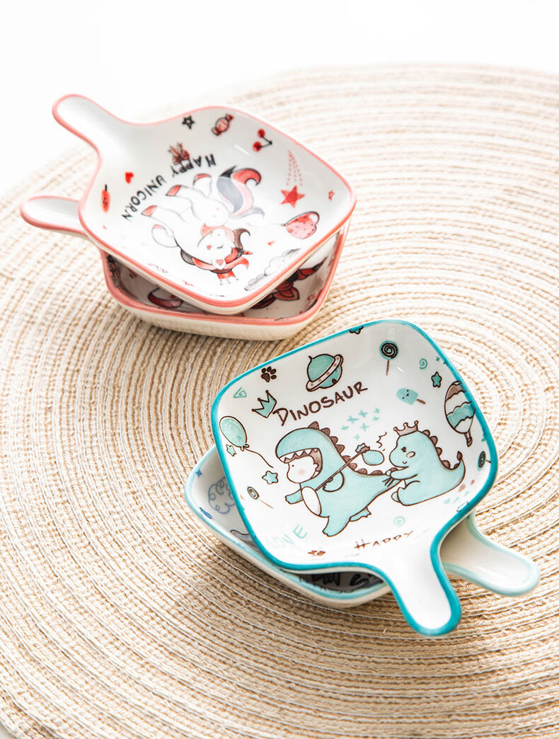 陶瓷卡通手柄碟子蘸料碟调味碟醋碟创意可爱家用酱油碟小菜芥末碟手柄