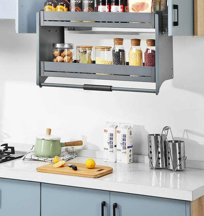 碗篮 厨房顶柜拉篮吊柜升降橱柜下拉式厨柜吊篮装碗置物架阻尼调味碗