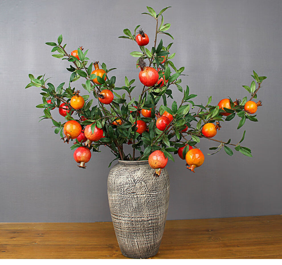 精选现发石榴果仿真花假花客厅摆设装饰花红果发财果树枝摆花干花花束