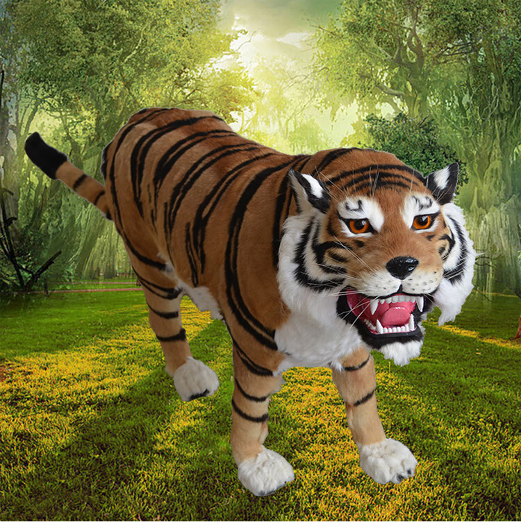 五一 仿真老虎标本动物模型大型动物景观摆件创意毛绒玩具影视道具 长