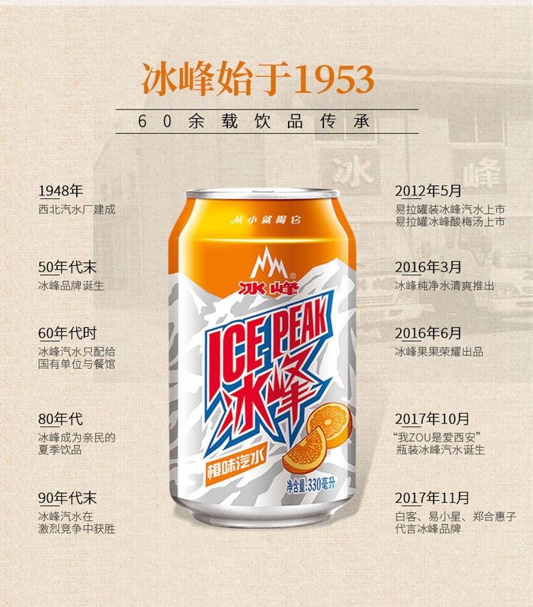 冰峰碳酸饮料饮品橙味汽水330ml24罐陕西特产西安老汽水果汁白桃酸梅