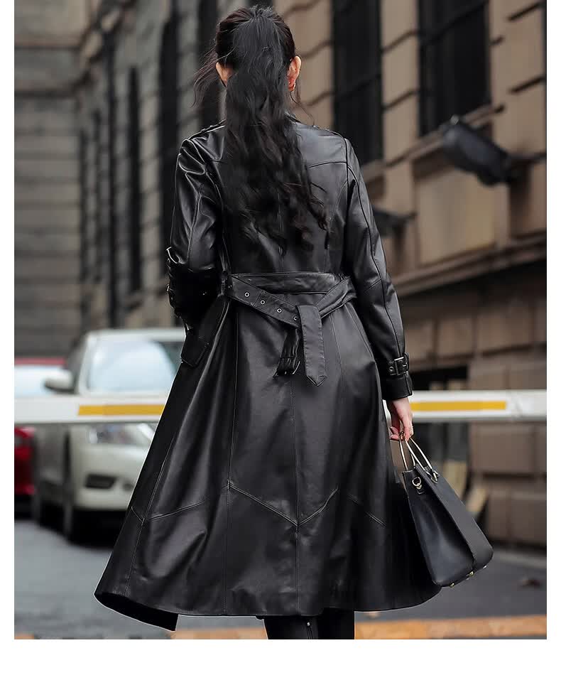 泊诗兰 2020春秋新款海宁绵羊皮真皮皮衣风衣女中长款单皮大衣修身p