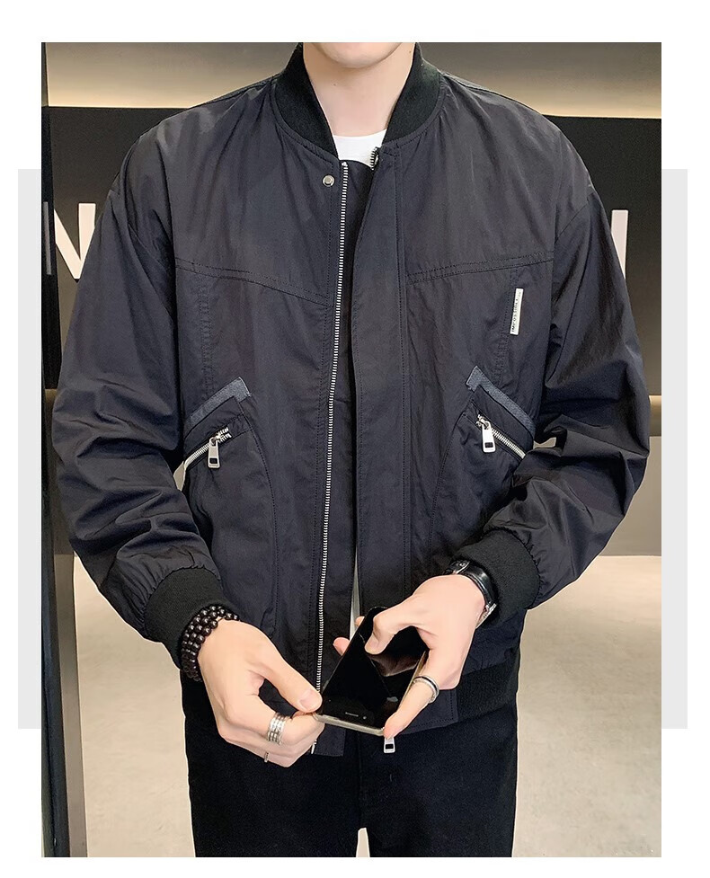 蒙口棒球服外套男春秋2022新款潮流拉链大口袋工装男装青年飞行员夹克