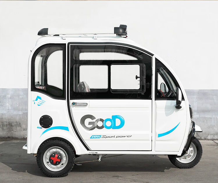 全封闭电动三轮车老头乐家用小型女接孩子双排带棚电瓶车山区爬坡 裸