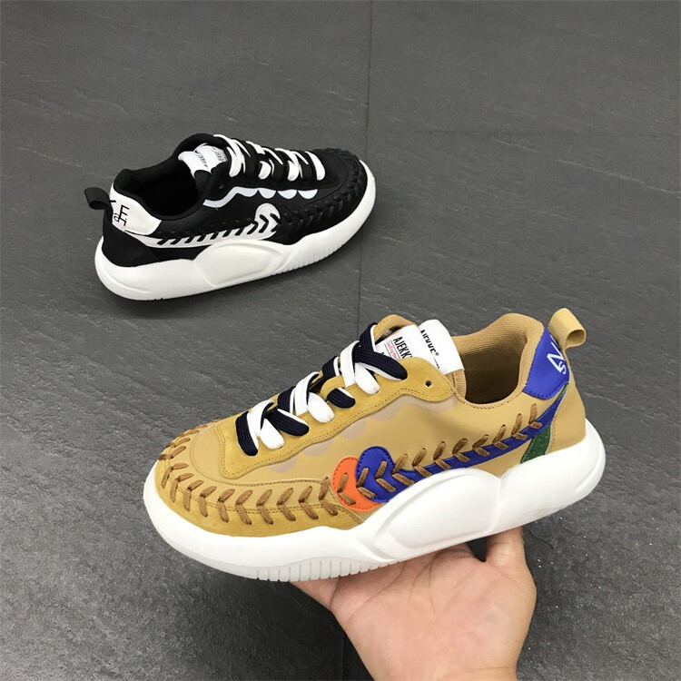 小丑鞋春季新款低帮皮面轻质休闲软底小丑憨憨面包大头松糕鞋男网红