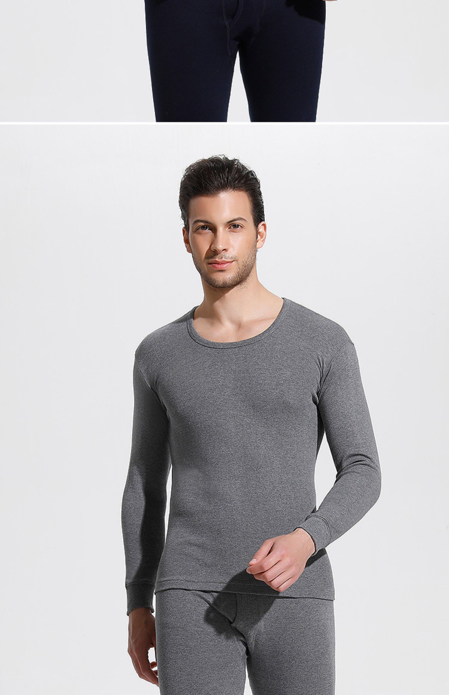 禾佳成保暖内衣男士棉毛衫青年全棉秋裤薄款打底秋衣裤套装冬季tx圆领