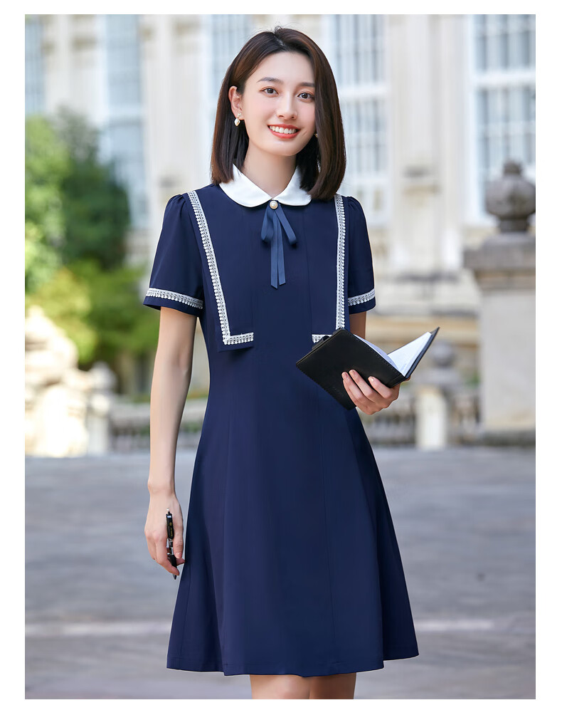 罗蒙romon幼儿园教师园服职业连衣裙女幼师老师工作服气质修身短袖