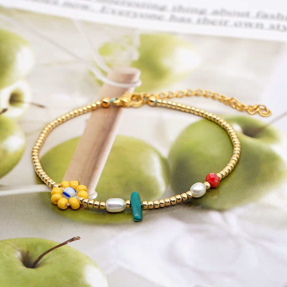 日本miyuki米珠珍珠简约小仙女花朵细小手链 2026b红色小花【图片