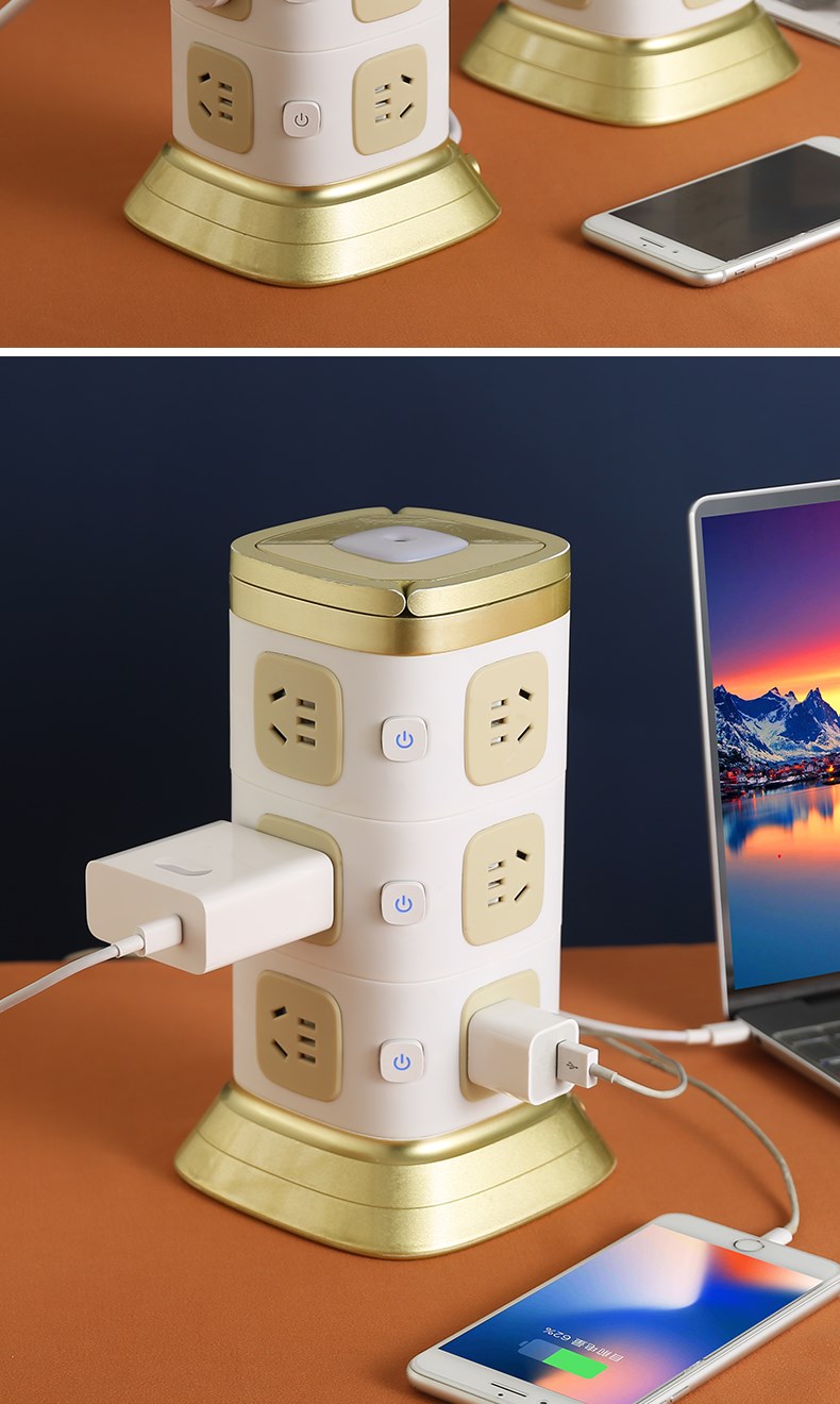 铜带usb多功能塔型多层立式插座多接线板插排插板612不带usb不带灯二