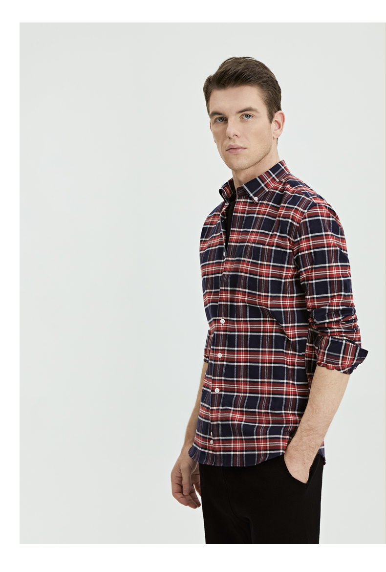 商场高品质潮牌it男格子衬衫春秋款磨毛港风修身格子外套衬衣感男装