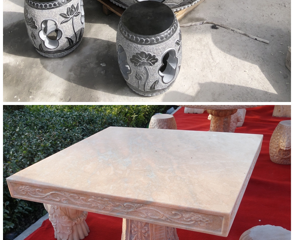 公园象棋桌 石头桌户外庭院装饰天然石桌石凳花园中式室外园桌椅棋盘