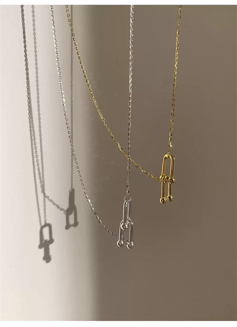 baofanchis925银马蹄扣项链女u型吊坠双层锁骨链复古小众冷淡风秋季