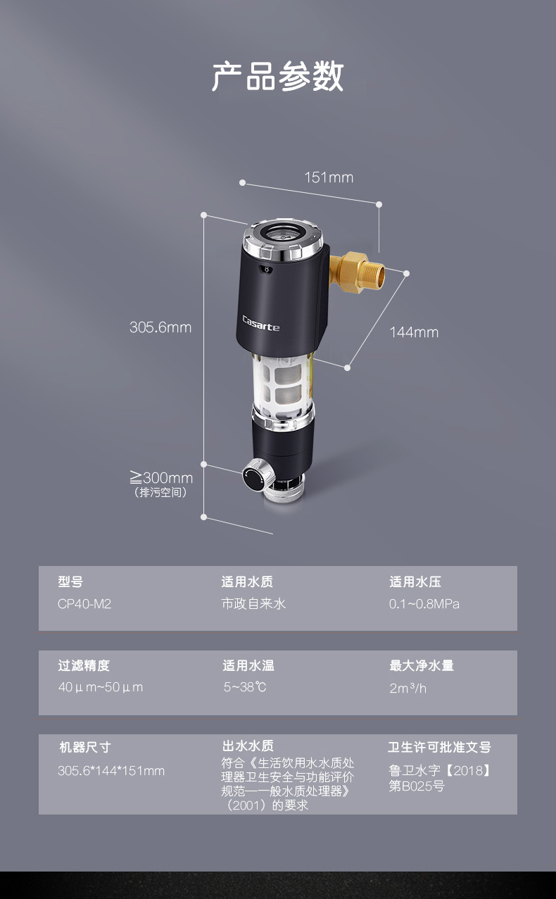 海爾卡薩帝前置過濾器水路保護器淨水器家用全屋自來水過濾器cp40m2