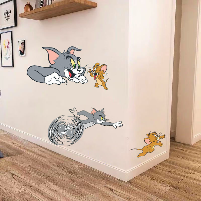 猫和老鼠玻璃贴纸抖音同款创意装饰墙贴纸卧室卡通汤姆抓杰瑞正方向
