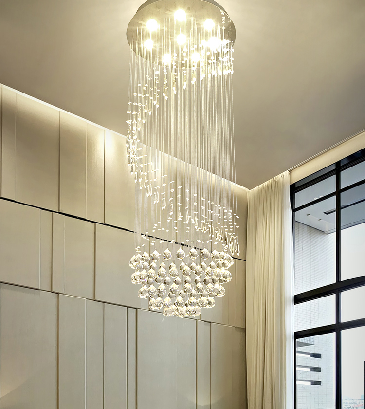 复式楼旋转吊灯现代简约别墅客厅中空水晶大吊灯间长吊灯 直径1.