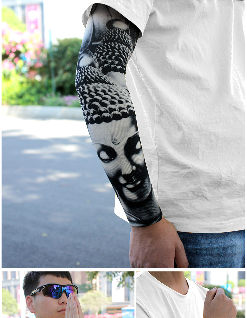 纹身袖套花臂冰手袖男士防晒袖套冰丝护臂套袖女潮骑行运动护袖子 7号