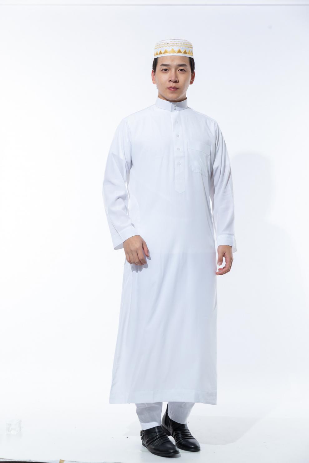 阿拉伯服饰 中东//回族男装民族男士长袍含帽子 白色 54