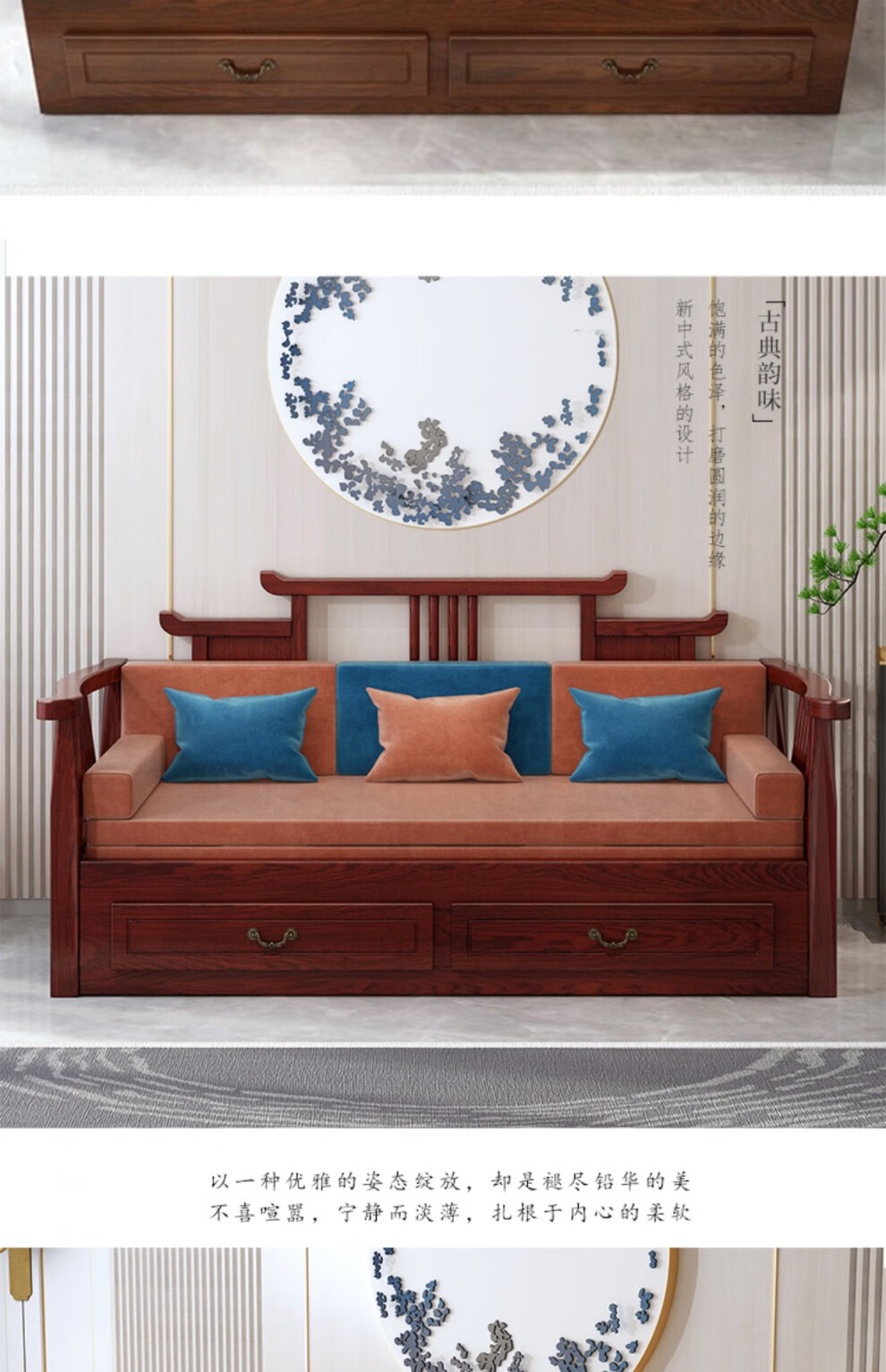 北欧简约现代伸缩床拉伸床新中式实木沙发床两用可折叠客厅多功能伸缩