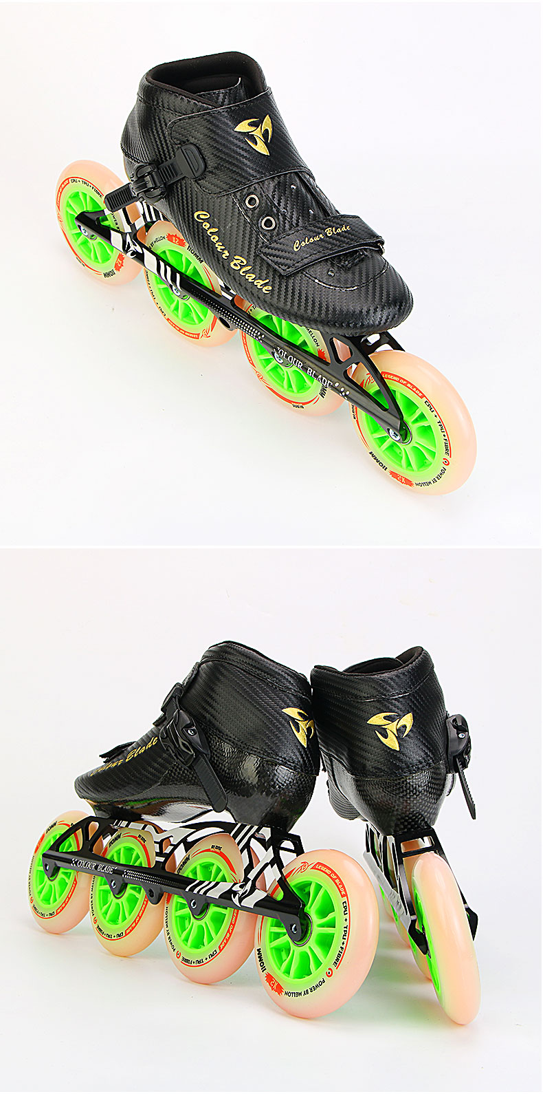 鞋竞速比赛用大轮成人碳纤维速度轮滑鞋儿童竞速鞋小状元同款黑色35