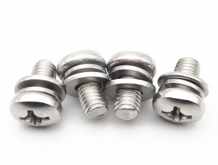 304不锈钢十字组合盘头机螺钉圆头螺丝平垫弹垫组合件m3m4m5m6m8pw