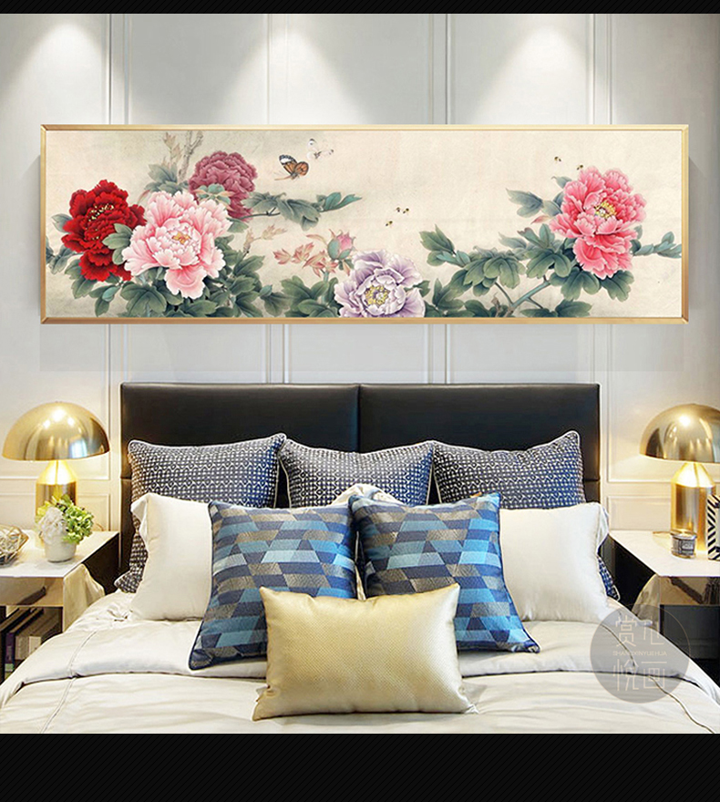 惠阙芸轻奢高端现代简约北欧牡丹花开富贵卧室床头装饰画客厅背景墙挂