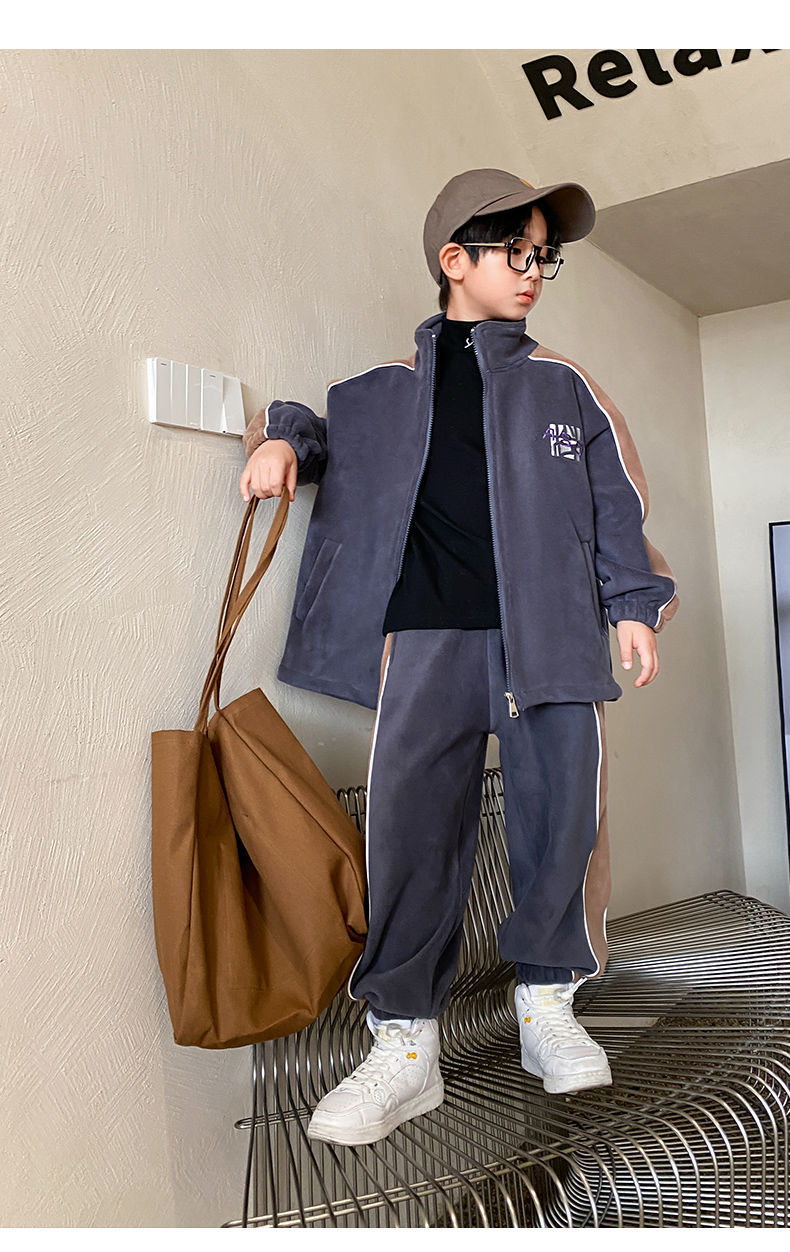 桢译青少年套装男学生男童套装秋装2021新款中大童秋冬季加绒加厚运动