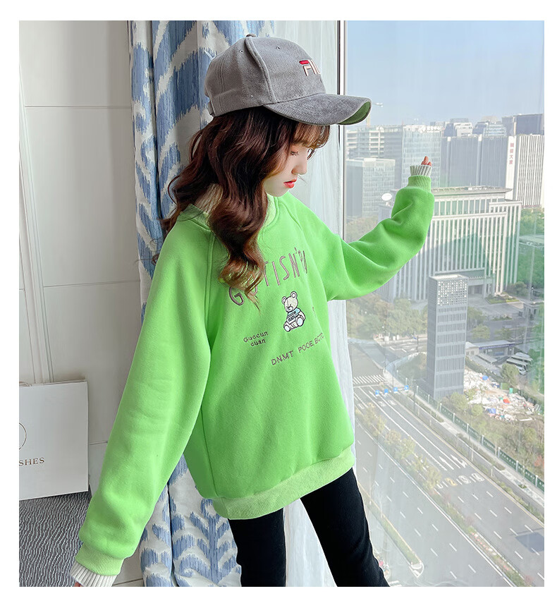 兰竹丹女大童加绒卫衣秋冬季天女孩衣服10-15岁初中学生加厚上衣保暖