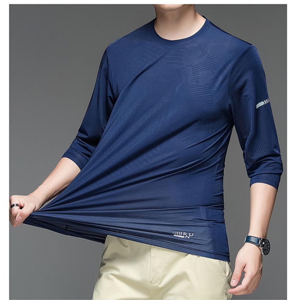 卡帝乐鳄鱼品牌男装长袖t恤男宽松中年人款凉快打底衫爸爸夏天冰丝