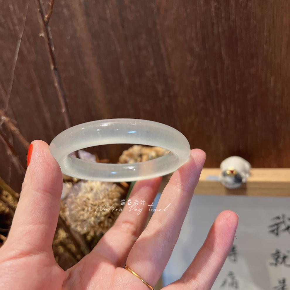 高品质蓝田玉手镯桂花载酒|窈窈设计蚕丝玉冰玉宝石光冰种白玉美人条