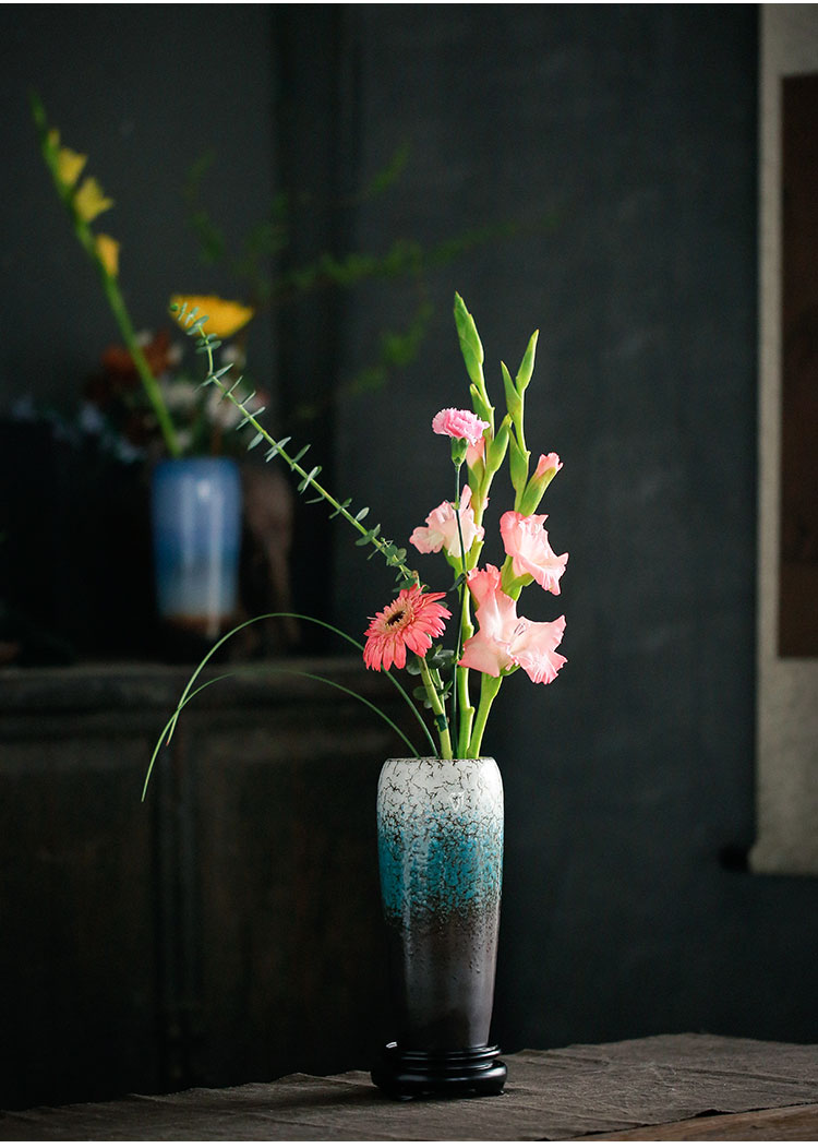 中式日式绢花小源流花艺陶瓷无孔花瓶客厅创意插花摆件家居装饰品