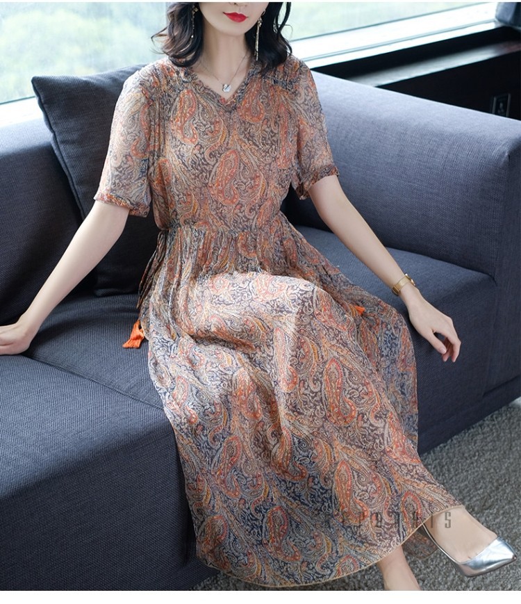 歌珀莱品牌女装重磅真丝连衣裙女2020年春夏新品欧美时尚碎花桑蚕丝
