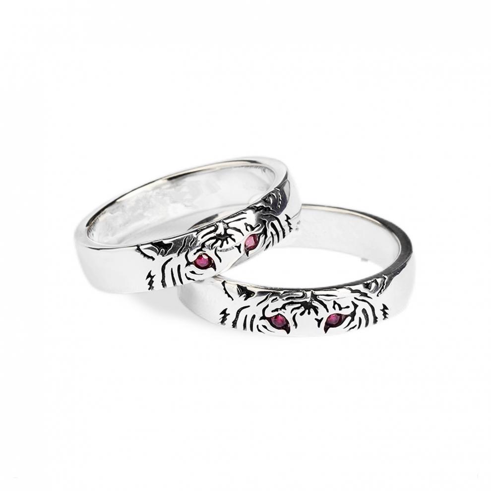 【旗舰自营】守护雪豹babama守护荒野老虎雪豹戒指男潮925银情侣对戒