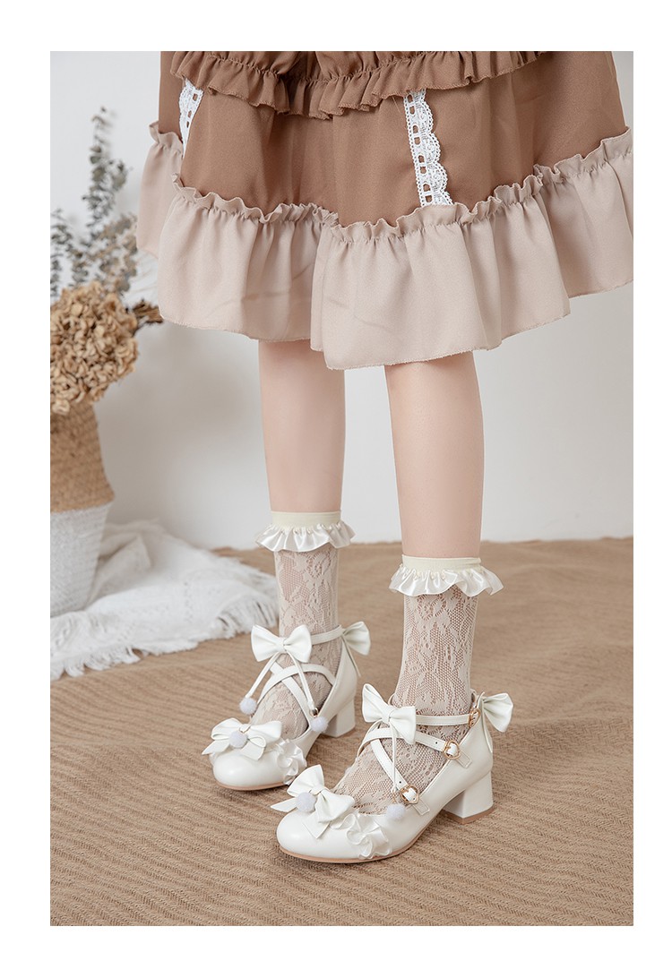 菲伊斯莉品牌交叉绑带洛丽塔鞋2022春季新款百搭高跟粗跟浅口单鞋女