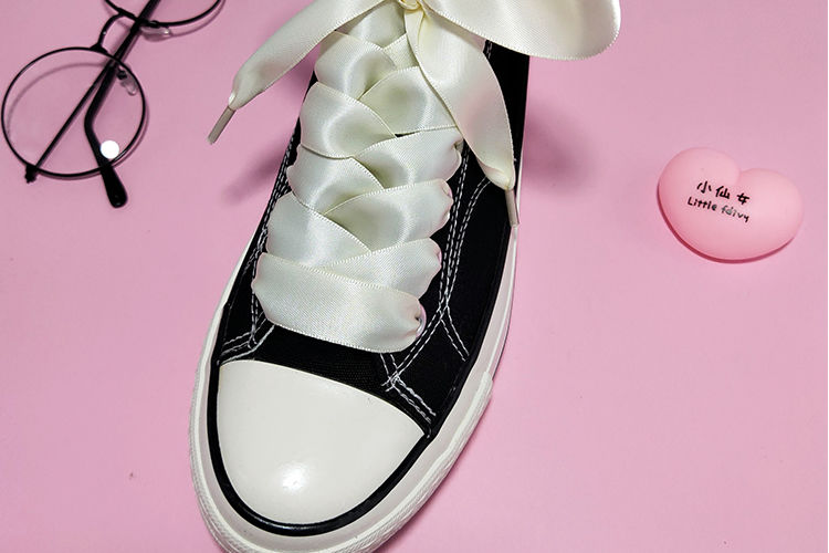 高帮帆布鞋丝绸鞋带2厘米宽丝带系带绸缎缎带低帮彩色鸳鸯双拼色