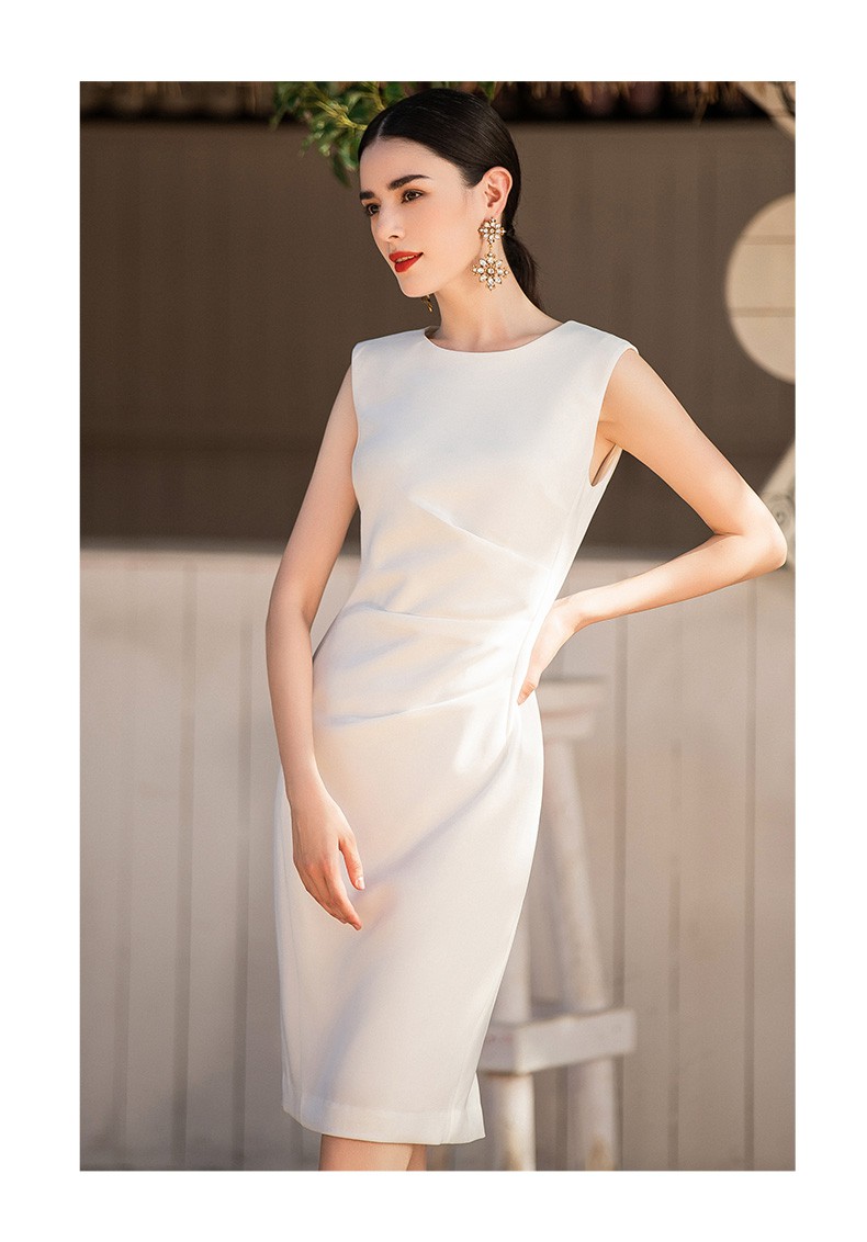 艾尚臣白色职业连衣裙女夏季时尚气质职业装ol套裙无袖修身珠宝店工作