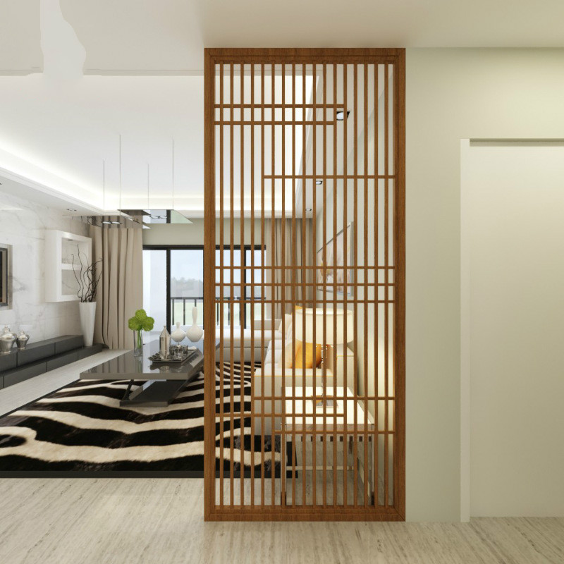 屏风隔断北欧现代简约木格栅玄关禅意条装饰背景墙水曲柳定制