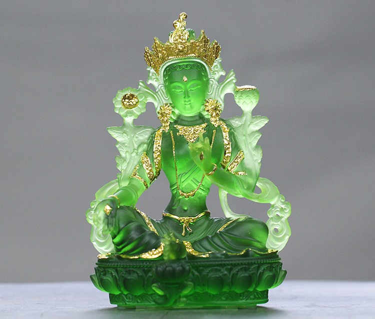 古法琉璃贴金绿度母佛像密宗观音菩萨居家供奉家用佛堂供具摆件小号贴
