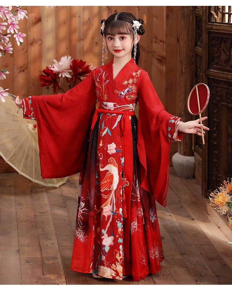 小孩子的古代衣服5-13岁汉服女童女童古装超仙长袖秋装古风秋季中国风