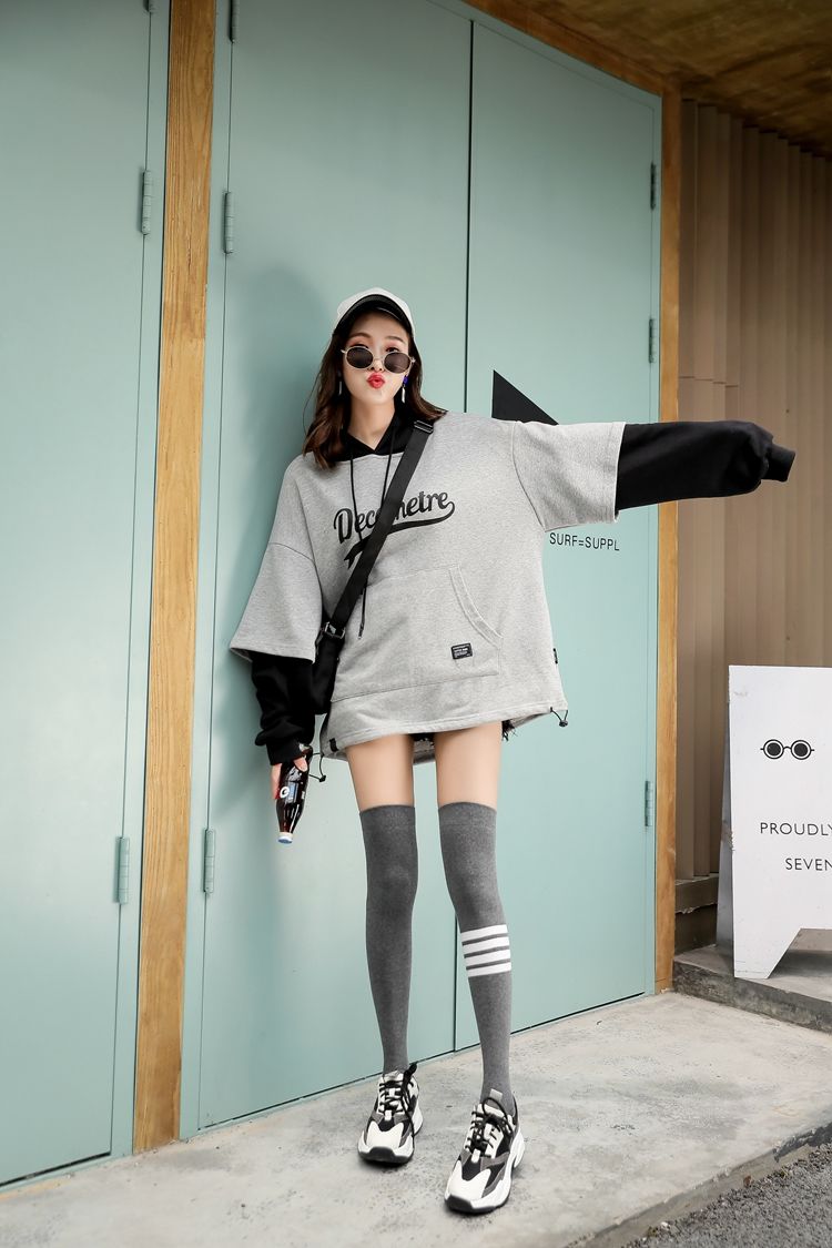 好品质女士长袜美腿袜过膝袜女秋日系黑色高筒袜潮街头个性不对称纹长
