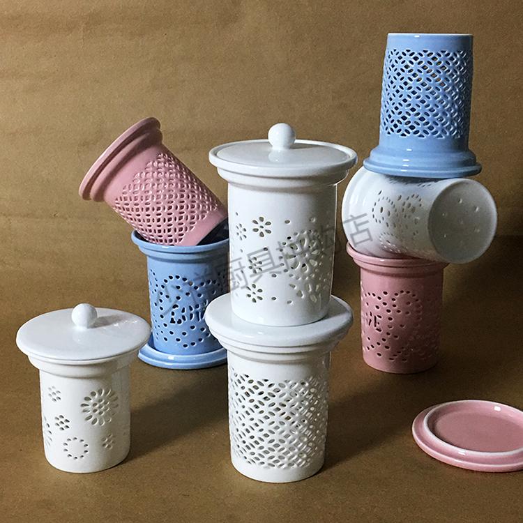 陶瓷过滤茶隔杯内胆配件茶水分离茶壶茶漏马克杯花茶杯过滤 白色古钱
