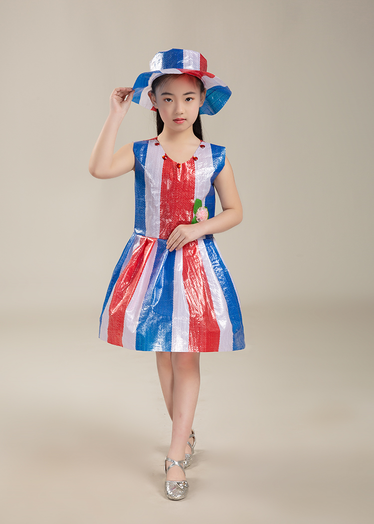 汉泉儿童环保时装秀衣服幼儿园手工diy演出服男女孩走秀表演服亲子