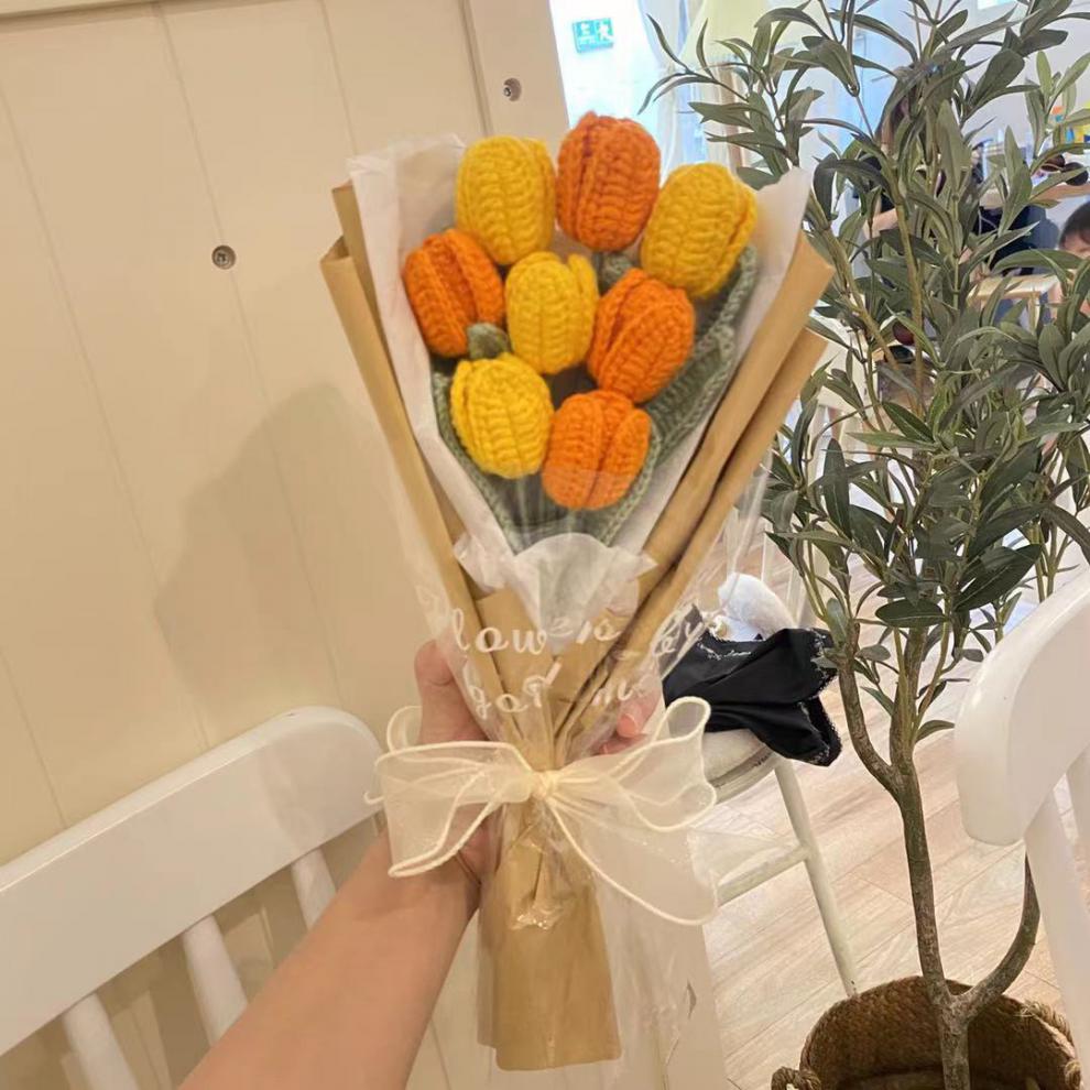 diy材料包毛线编织自制钩针花束桃花系列玫瑰14朵非成品工具包装纸