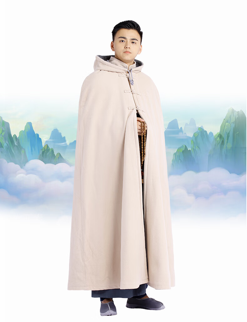 天彩绣 打坐披风双层斗篷毛僧服保暖披肩呢绒加厚挂绒冬季男御寒僧人