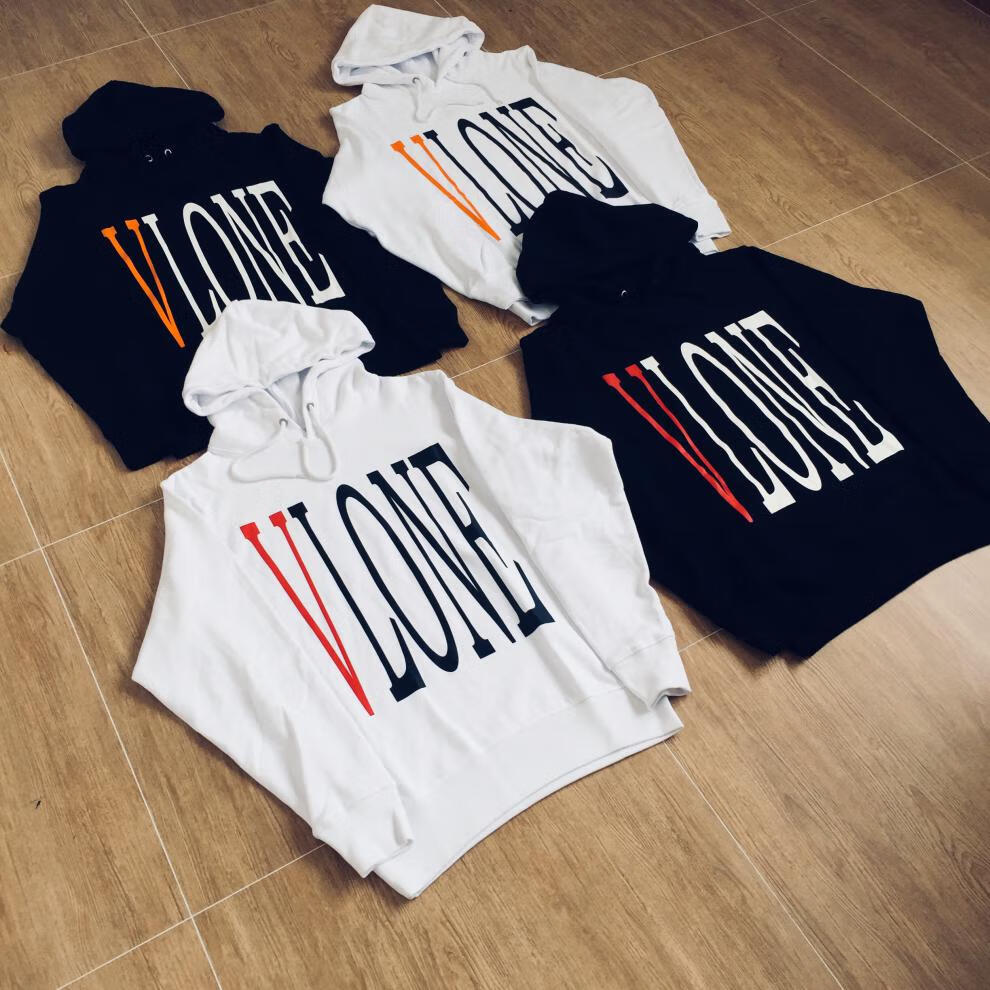 vlone life北京限定背后大v帽衫潮流嘻哈街头宽松纯棉男女连帽卫衣 黑