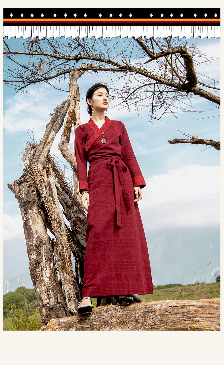 少数名族服装藏服显气色红色复古西藏服女拉萨服春秋款新品藏族服装女